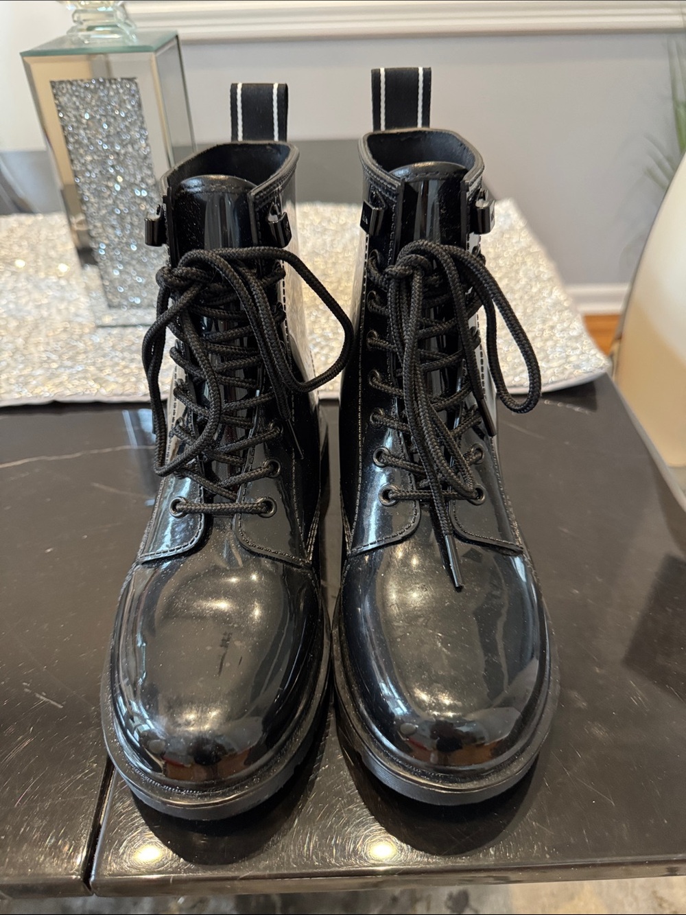 Michael Kors Black Patent Lace-Up Combat Boots